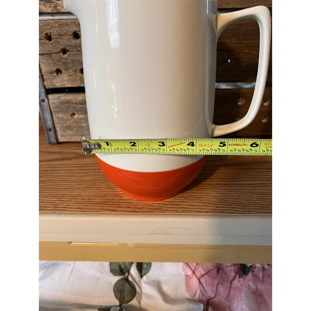 THERMOS VTG Mid Century INSULATED WARE White Orange Hot/Cold Pitcher Carafe Lid‎